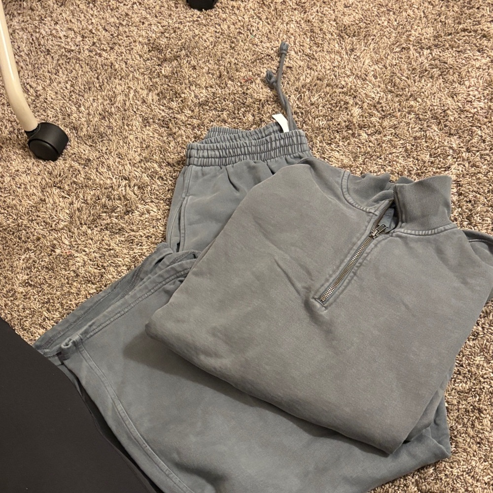 SKIMS Gray Half-Zip Sweatshirt and Joggers Set
